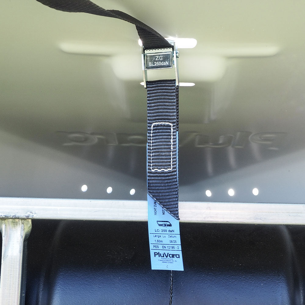 6er Pack schwarzer 25mm Zurrgurt mit Klemmschloss (je 1,5m, EN 12195-2)